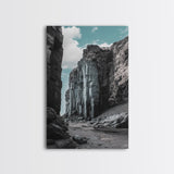 Canyon Rocks, Earth Tones, Cliff Path, Scenic Sky, Framed Canvas Print modern rustic art, desert wall decor, hallway landscape canvas