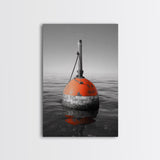 Ocean Buoy, Red Marker, Maritime Minimalism, Canvas Print, Coastal Bathroom Art, Nautical Wall Decor, Marine Industrial Aesthetic