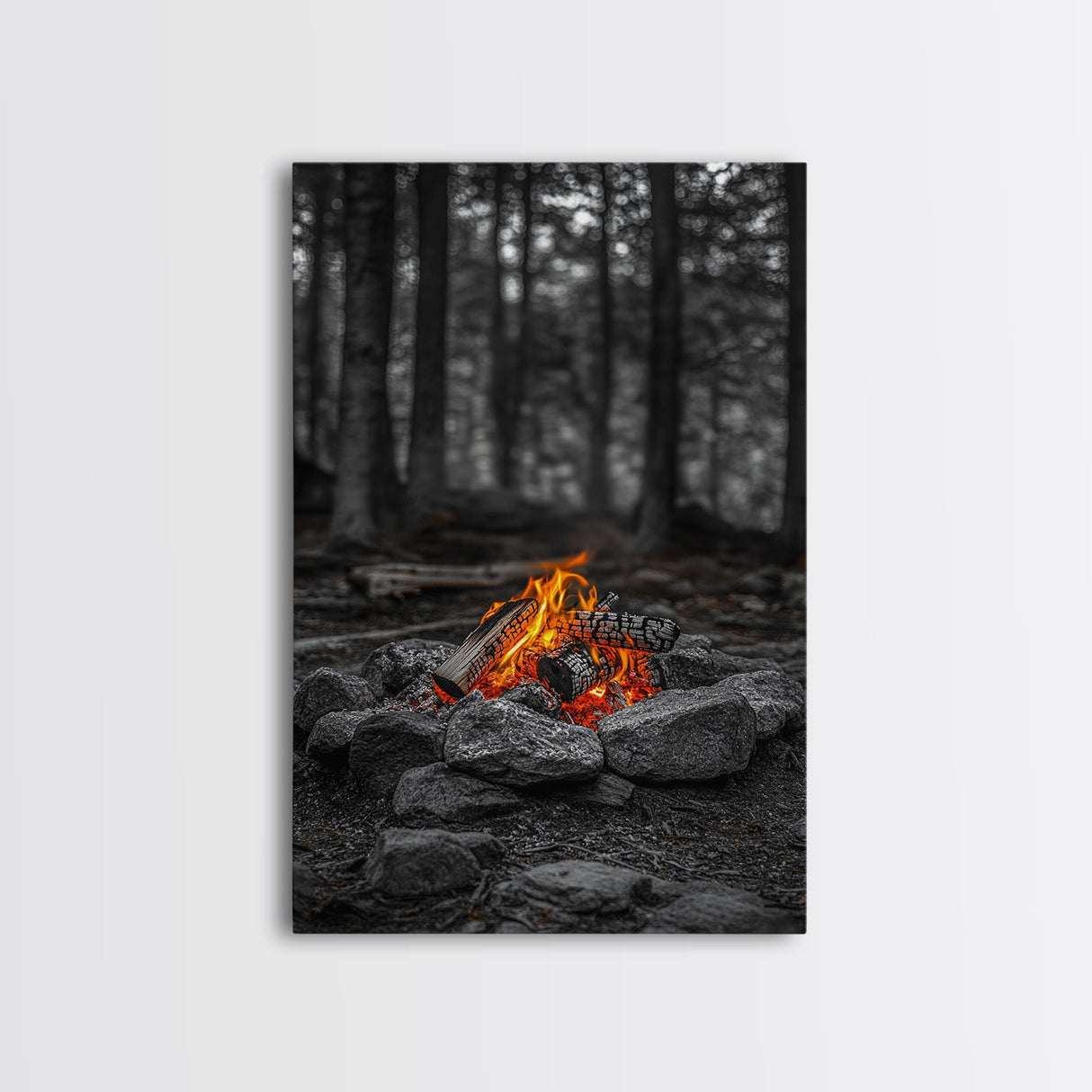 Campfire Glow, Cozy Flames, Autumn Wall Art, Framed Canvas Print, Nature Photography, Rustic Decor, Living Room Cabin Aesthetic