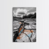 Cracked Earth, Desert Scene, Color Splash Photography, Framed Canvas Print, Modern Nature Wall Art, Industrial Decor, Earth Tones
