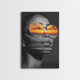 Surreal Sunset Face, Ocean Reflection, Fashion Photography, Abstract Beauty, Framed Canvas Print, Bedroom Wall Art, Modern Pop Art