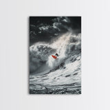 Surfer Wave, Ocean Power, Extreme Sports Art, Framed Canvas Print, Beach House Decor, Surfing Wall Art, Coastal Adventure Scene