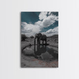 Elephant Reflection, Watering Hole, Savannah Sky, Framed Canvas Print, Wildlife Wall Art, Safari Style Decor, Nature Photography