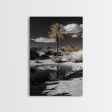 Palm Tree, Desert Oasis, Reflection Pond, Framed Canvas Print, Tropical Wall Art, Boho Decor, Minimalist Landscape Photography