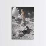 Rock Spire, Desert Monument, Sky Landscape, Framed Canvas Print, Modern Nature Wall Art, Earth Tones Decor, Minimalist Desert Art
