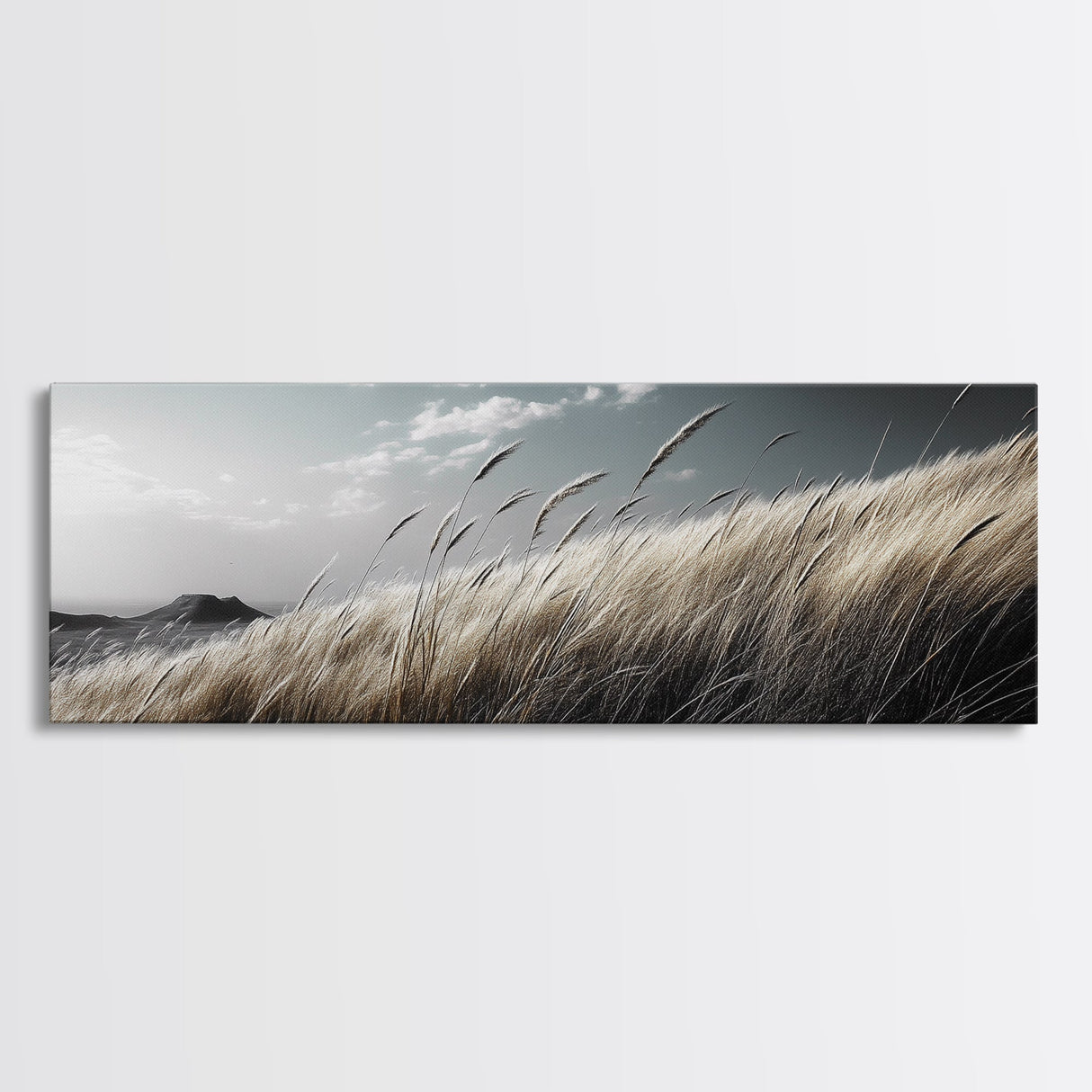 Golden Field, Windy Grass, Serene Meadow, Soft Light, Canvas Print, Minimalist Decor, Bedroom Wall Art, Neutral Landscape Art