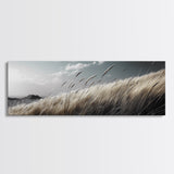 Golden Field, Windy Grass, Serene Meadow, Soft Light, Canvas Print, Minimalist Decor, Bedroom Wall Art, Neutral Landscape Art