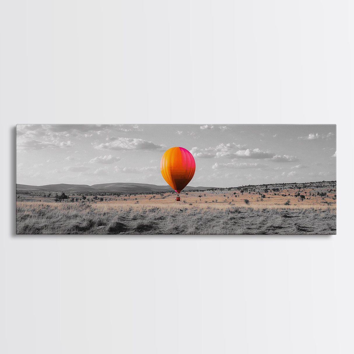 Hot Air Balloon, Colorful Sky, Open Field, Adventure Art, Framed Canvas Print, Whimsical Decor, Playroom Wall Art, Travel Theme