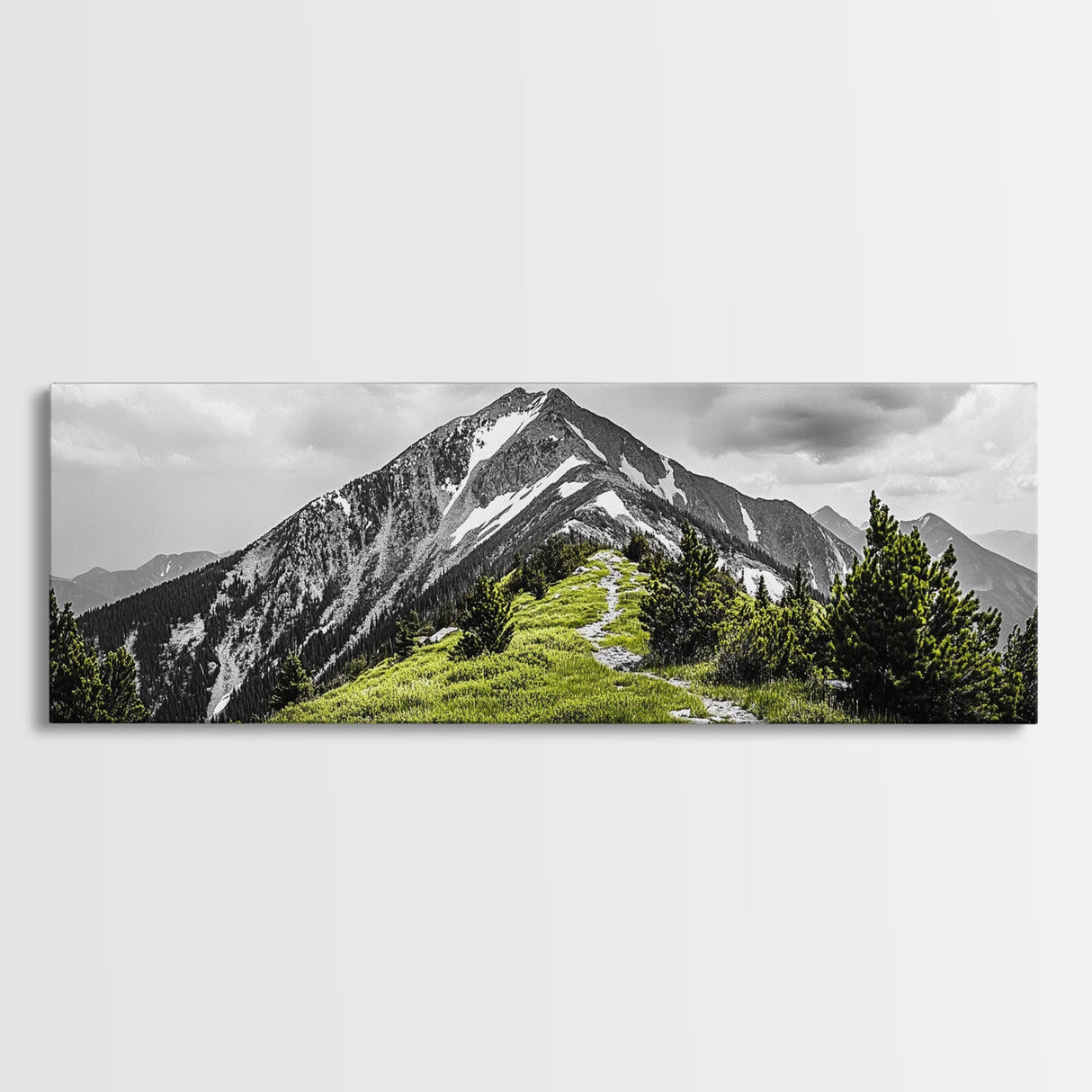 Mountain Hike Path, Scenic Peak Trail, Nature Landscape, Framed Canvas Print, Modern Cabin Decor, Adventure Wall Art, Minimalist Style