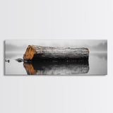 Weathered Log Reflection, Calm Lake Scene, Canvas Print, Minimalist Nature Photography, Zen Bathroom Wall Art, Serene Rustic Decor
