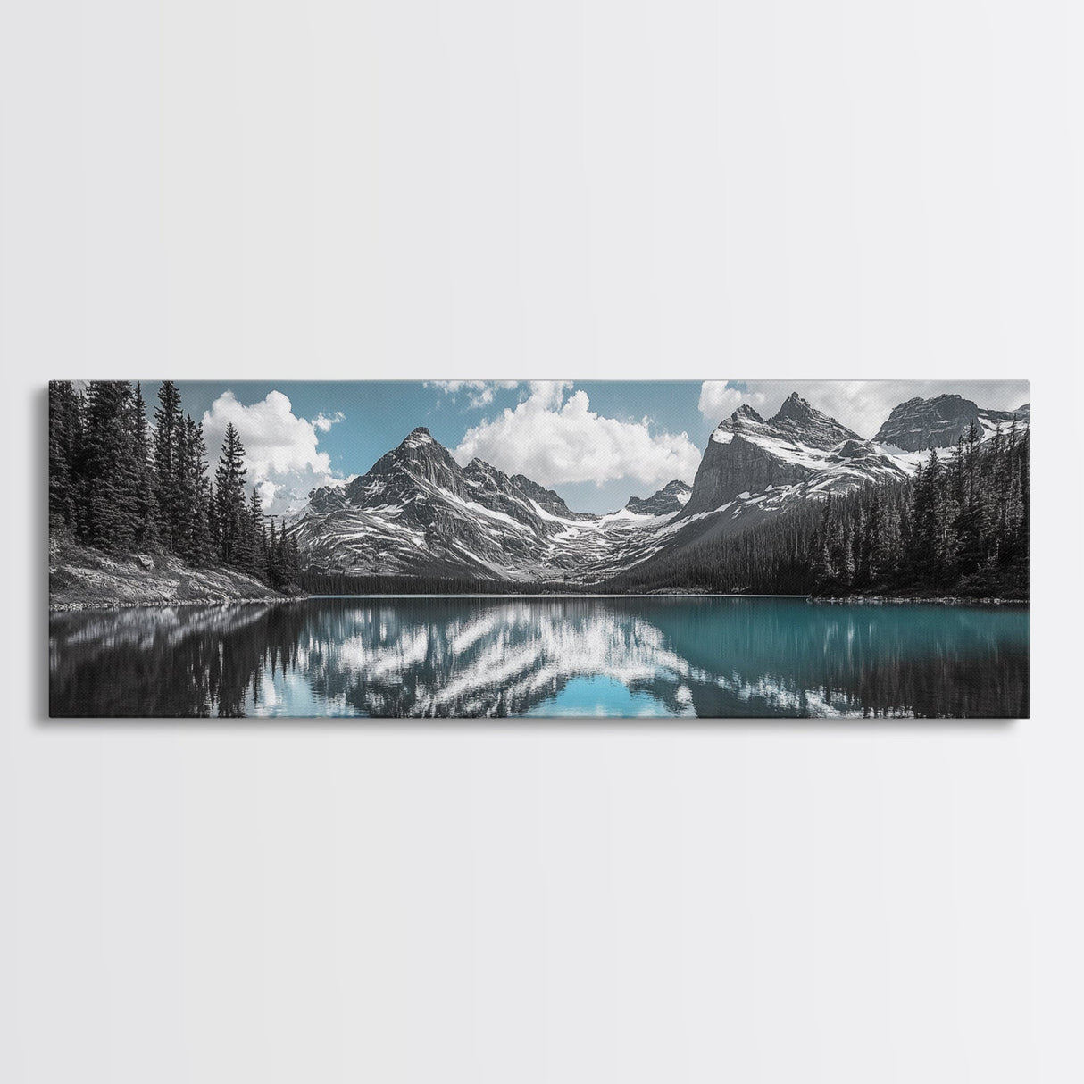 Snowy Mountain Lake, Blue Reflection Peaks, Alpine Serenity Scene, Framed Canvas Print, Nature Photography, Bedroom Wall Art
