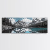 Snowy Mountain Lake, Blue Reflection Peaks, Alpine Serenity Scene, Framed Canvas Print, Nature Photography, Bedroom Wall Art