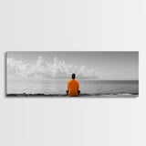 Orange Jacket, Solitude Man, Sea Gaze, Minimal Mood, Framed Canvas Print, Office Wall Art, Modern Decor, Reflective Photography