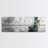 Colorful Hoodie, Peaceful Ocean, Reflective Moment, Street Style, Framed Canvas Print, Boho Wall Art, Teen Bedroom Decor