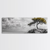 Lone Tree Cliff, Windy Ocean View, Golden Branches, Canvas Print, Moody Landscape Art, Neutral Tones, Office Wall Decor, Minimalist Style