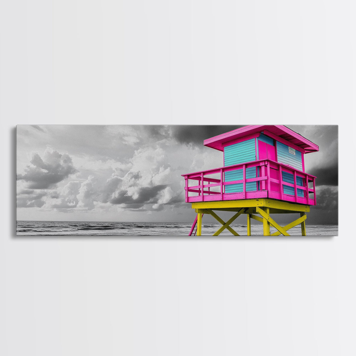 Miami Lifeguard Tower, Vibrant Beach Hut, Pink Yellow Blue, Canvas Print, Coastal Pop Art, Teen Room Decor, Colorful Summer Wall Art