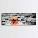 Tranquil Lotus, Zen Water, Orange Glow, Reflective Serenity, Framed Canvas Print, Bedroom Wall Art, Spa Decor, Boho Style, Meditation Vibe