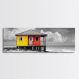 Yellow Cabin, Seaside Shack, Color Pop, Coastal Vibes, Framed Canvas Print, Beach House Wall Art, Bold Nautical Decoretic