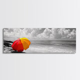 Red Yellow Umbrella, Beach Art, Summer Decor, Modern Coastal Print, Framed Canvas Print, Minimalist Wall Art, Bathroom or Hallway Decor