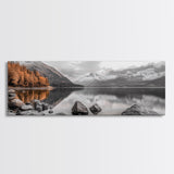 Autumn Lake Reflection, Serene Mountains, Warm Tones, Framed Canvas Print, Fall Home Decor, Rustic Landscape, Cabin Wall Art