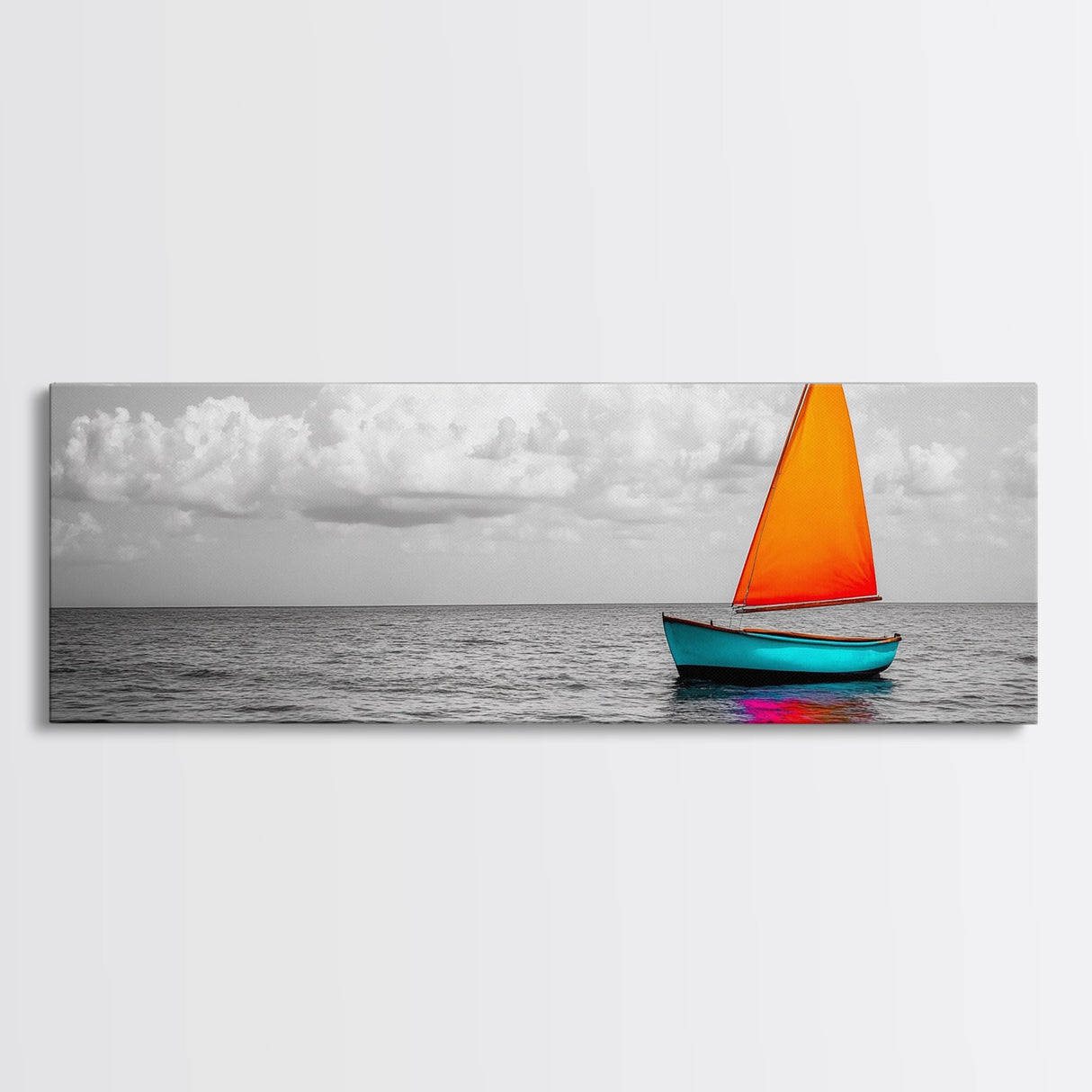 Sailboat Art, Bright Sail, Ocean Calm, Nautical Theme, Framed Canvas Print, Beach Wall Art, Coastal Decor, Minimalist Living Room Art
