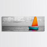Sailboat Art, Bright Sail, Ocean Calm, Nautical Theme, Framed Canvas Print, Beach Wall Art, Coastal Decor, Minimalist Living Room Art