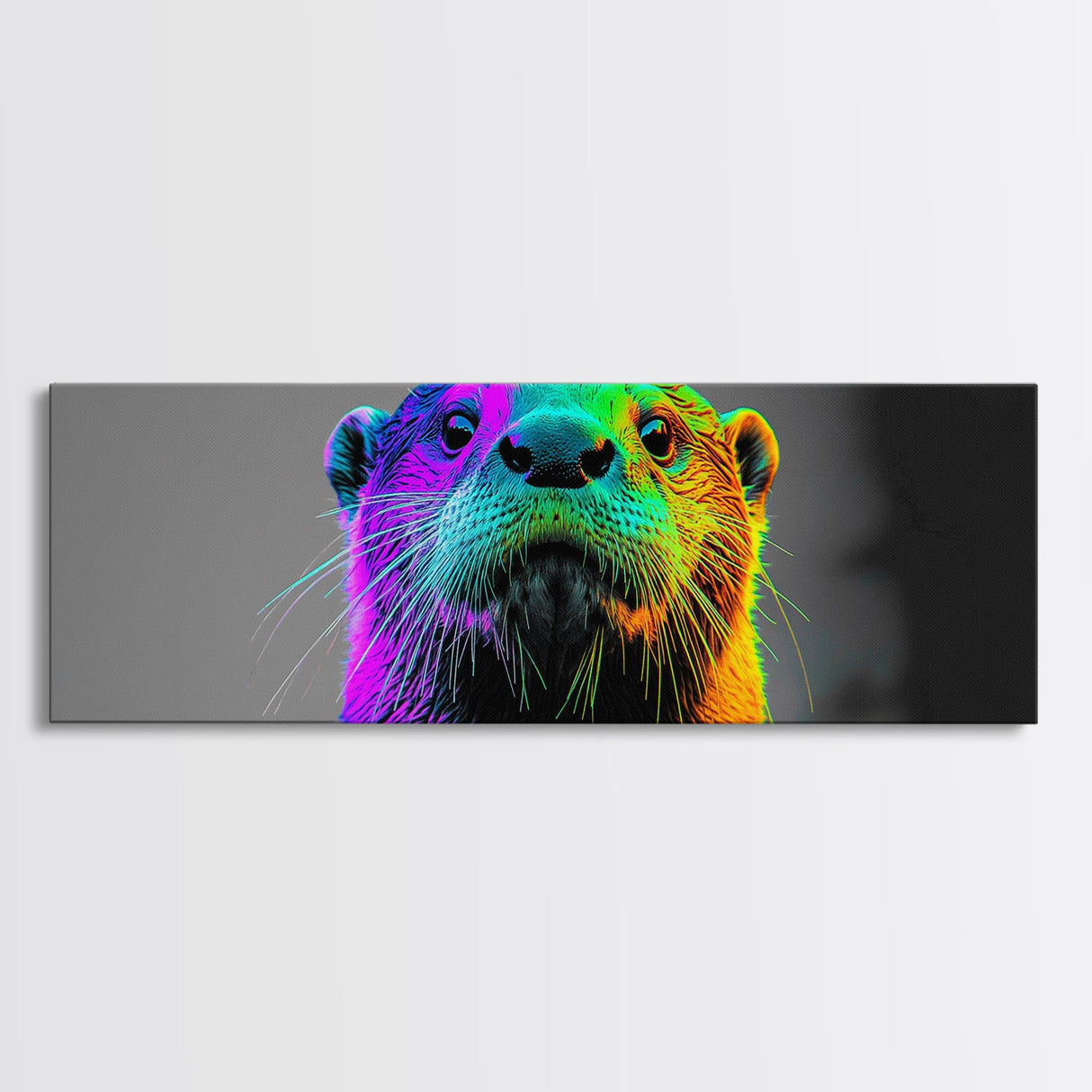 Neon Otter, Rainbow Wildlife, Pop Art Animal, Colorful Creature, Framed Canvas Print, Modern Animal Art, Teen Room Decor, Eclectic Wall Art