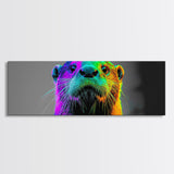 Neon Otter, Rainbow Wildlife, Pop Art Animal, Colorful Creature, Framed Canvas Print, Modern Animal Art, Teen Room Decor, Eclectic Wall Art