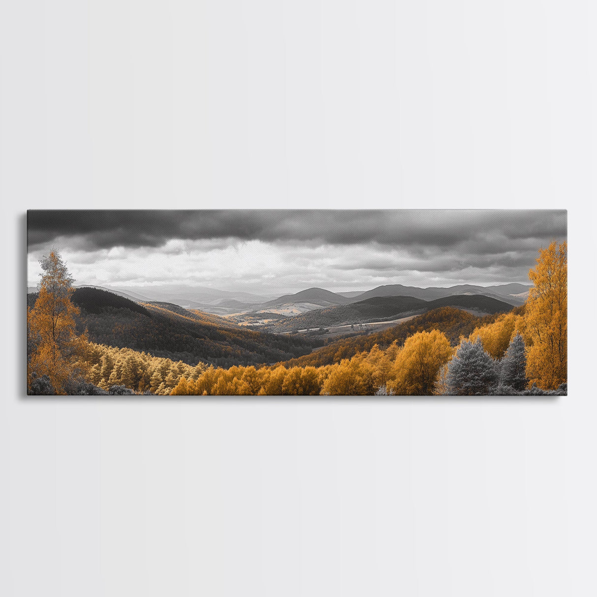 Fall Hills, Autumn Forest, Moody Landscape, Rolling Mountains, Framed Canvas Print, Cabin Wall Art, Nature Photography, Cozy Home Decor