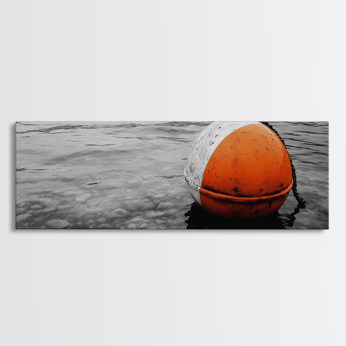 Orange Buoy Water, Minimal Marine Still Life, Nautical Photography, Ocean Vibe, Canvas Print, Bathroom Wall Art, Coastal Industrial Decor