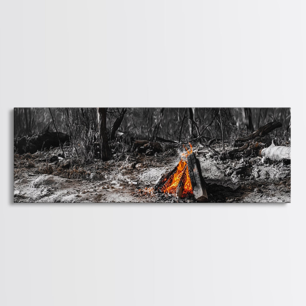 Ember Campfire, Twilight Glow, Nature Heat, Forest Shadows, Framed Canvas Print, Outdoor Wall Art, Fall Rustic Decor, Adventure Accent