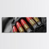 Red Ammo, Tactical Gear, Military Closeup, Rustic Warrior, Framed Canvas Print, Masculine Wall Art, Man Cave Wall Decor