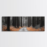Redwood Forest Path, Serene Nature Trail, Autumn Ground Cover, Framed Canvas Print, Fall Wall Art, Rustic Home Decor, Woodland Scene