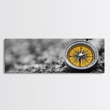 Golden Compass Closeup, Adventure Exploration Theme, Vintage Nautical Design, Framed Canvas Print, Office Wall Art, Travel Lover Gift