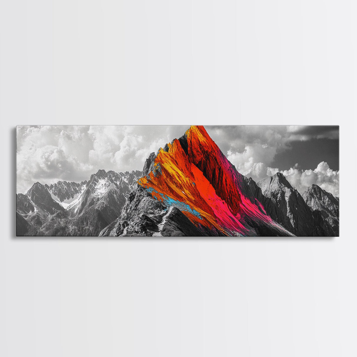 Neon Mountain Peak, Abstract Vibrant Alps, Bold Wilderness Colors, Framed Canvas Print, Modern Wall Art, Adventure Home Decor
