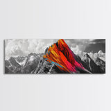 Neon Mountain Peak, Abstract Vibrant Alps, Bold Wilderness Colors, Framed Canvas Print, Modern Wall Art, Adventure Home Decor