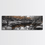 Peaceful Creek View, Fall Foliage Forest, Nature Wall Art, Fishing Scene, Framed Canvas Print, Rustic Home Decor, Autumn Photography
