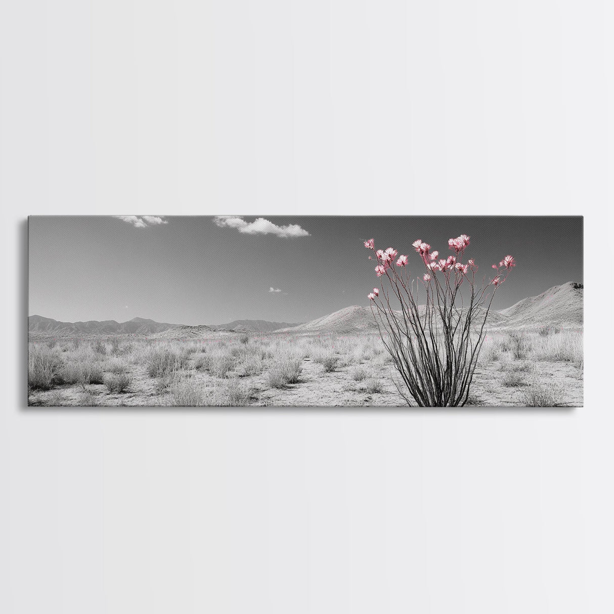 Desert Bloom Flowers, Pink Wildflower Landscape, Nature Wall Art, Framed Canvas Print, Boho Decor, Feminine Desert Bedroom Aesthetic