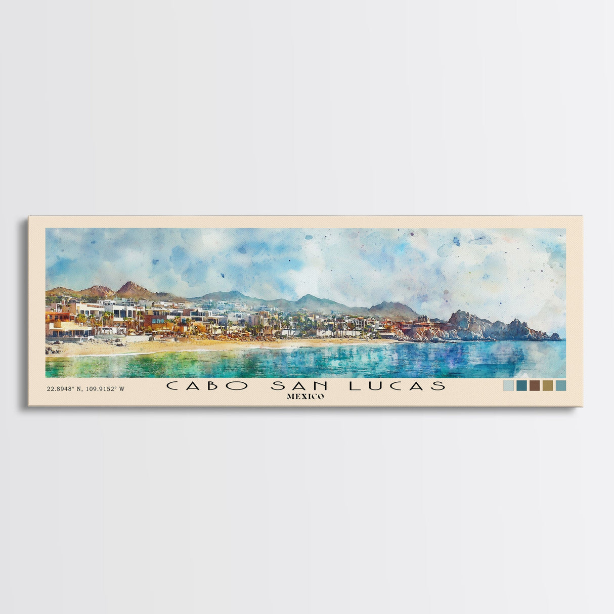 Cabo San Lucas, Mexico Watercolor Print, Vacation Gift, Mexico Wall Art, Beach Painting, Beach Decor, Large Wall Art, Wood Frame Art