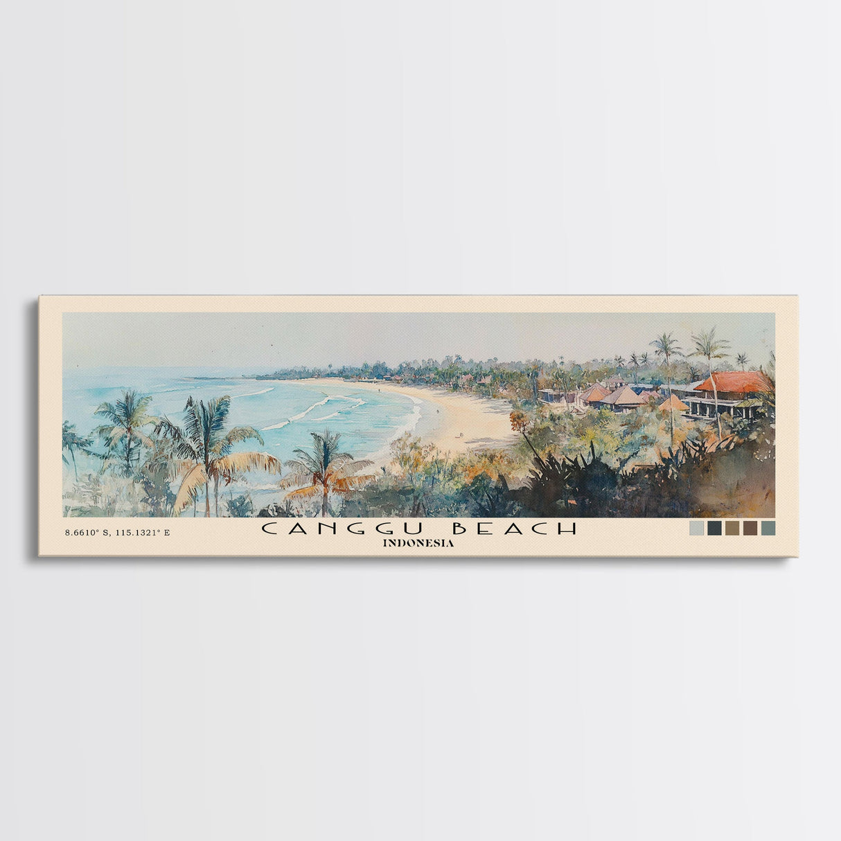 Canggu Beach, Indonesia Watercolor Print, Vacation Gift, Indonesia Wall Art, Beach Painting, Beach Decor, Large Wall Art, Wood Frame Art