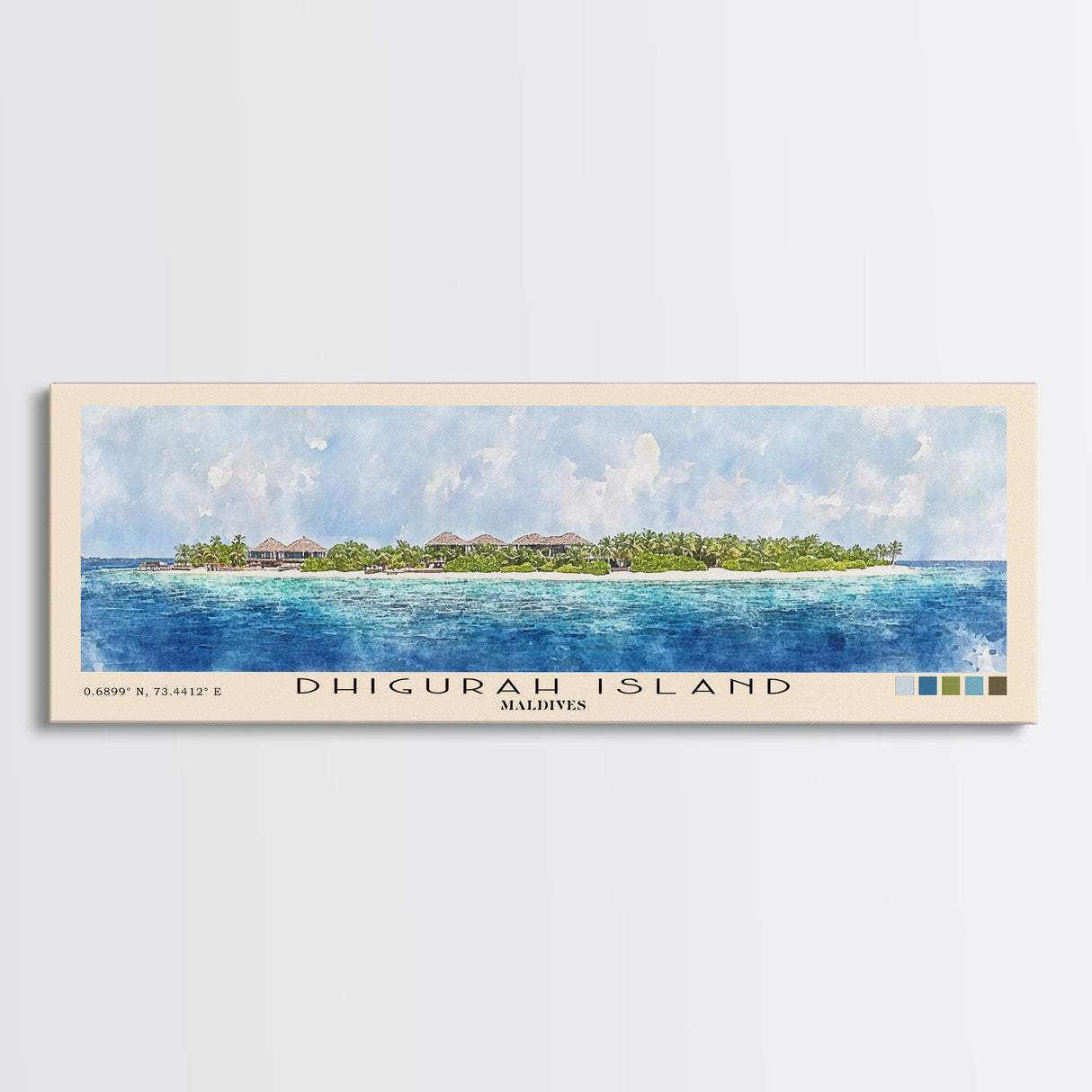 Dhigurah Island, Maldives Watercolor Print, Vacation Gift, Maldives Wall Art, Beach Painting, Beach Decor, Large Wall Art, Wood Frame Art