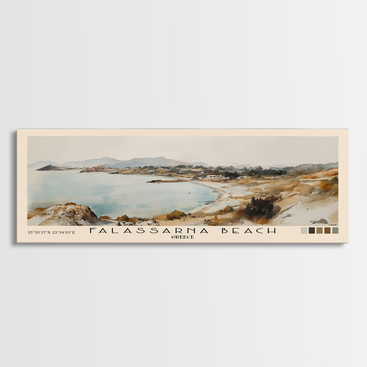 Falassarna Beach, Greece Watercolor Print, Vacation Gift, Greece Wall Art, Beach Painting, Beach Decor, Large Wall Art, Wood Frame Art