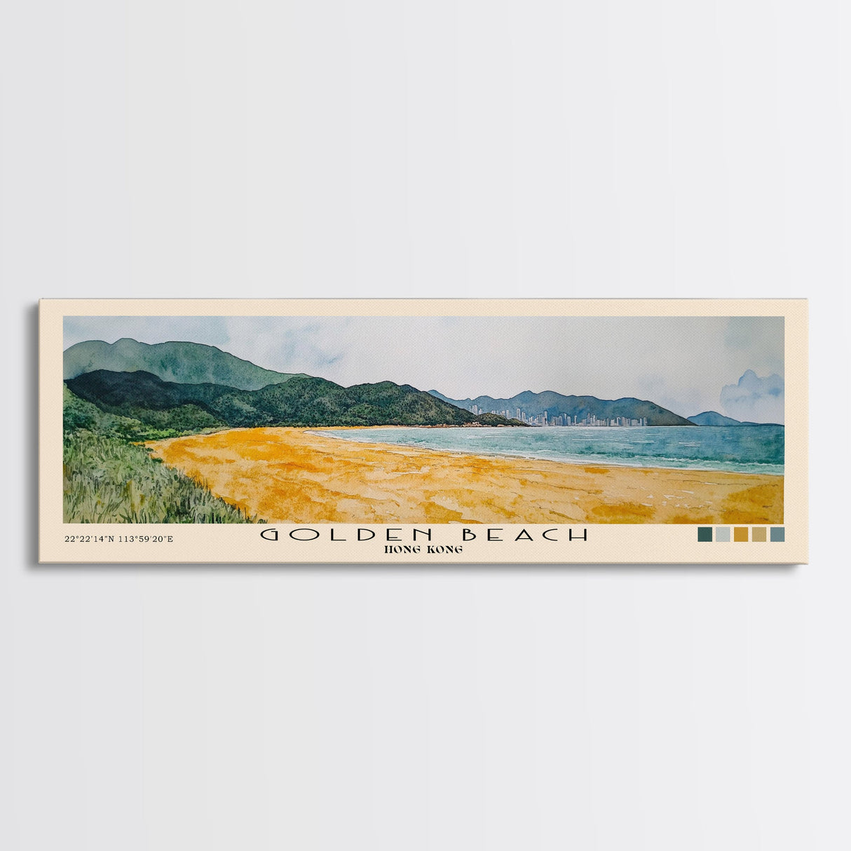 Golden Beach, Hong Kong Watercolor Print, Vacation Gift, Hong Kong Wall Art, Beach Painting, Beach Decor, Large Wall Art, Wood Frame Art