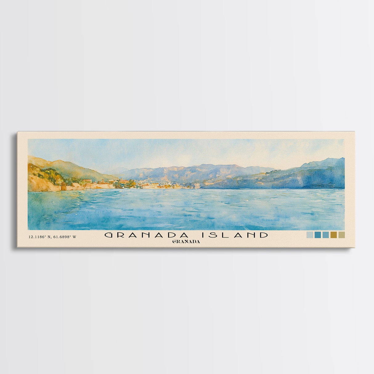 Granada Island, Granada Watercolor Print, Vacation Gift, Granada Wall Art, Beach Painting, Beach Decor, Large Wall Art, Wood Frame Art