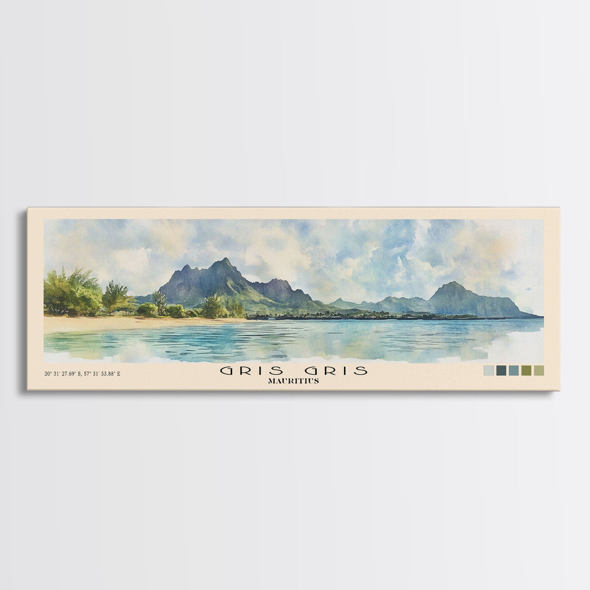 Gris Gris, Mauritius Watercolor Beach Print, Vacation Gift, Mauritius Wall Art, Beach Painting, Beach Decor, Beach Painting