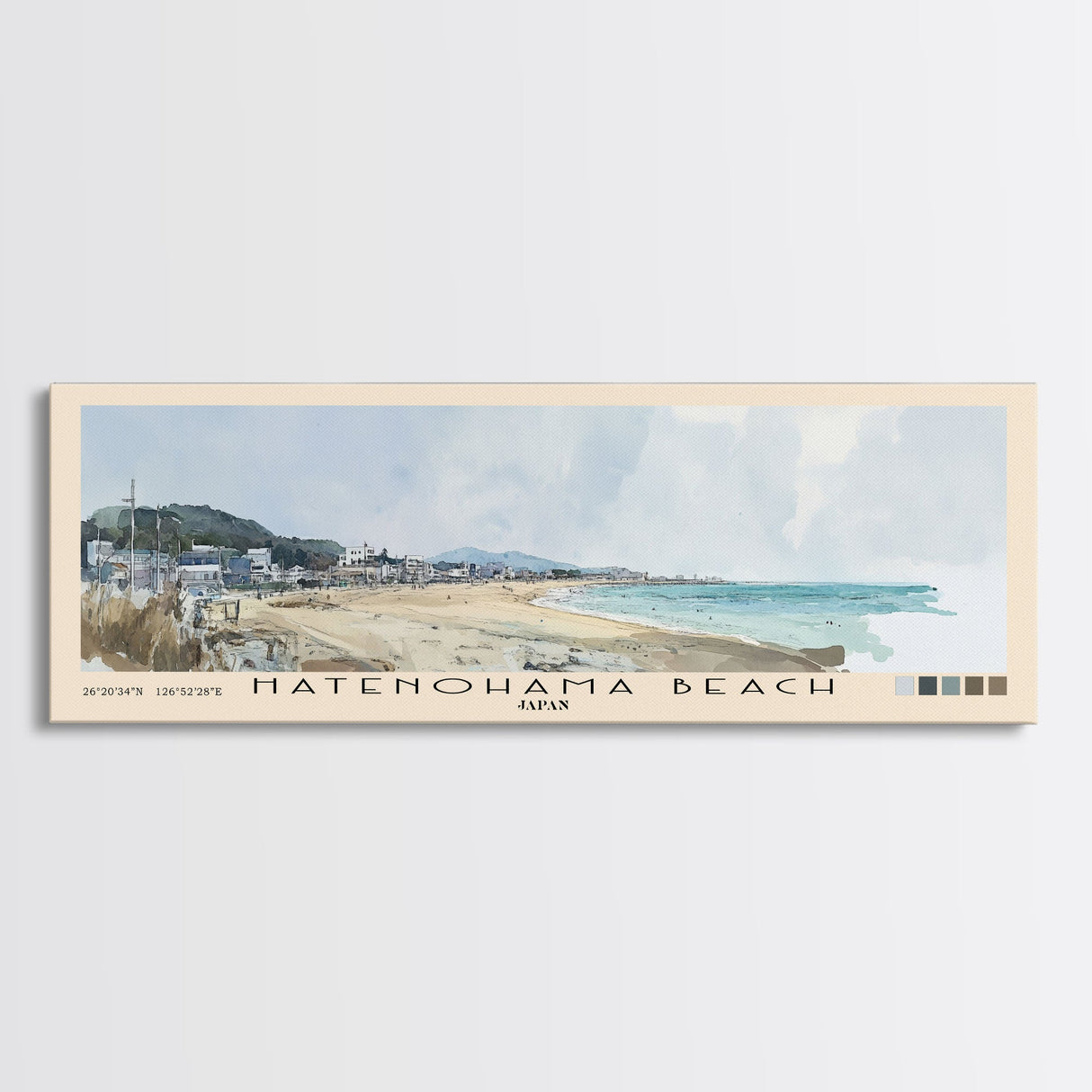 Hatenohama Beach, Japan Watercolor Print, Vacation Gift, Japan Wall Art, Beach Painting, Beach Decor, Large Wall Art, Wood Frame Art