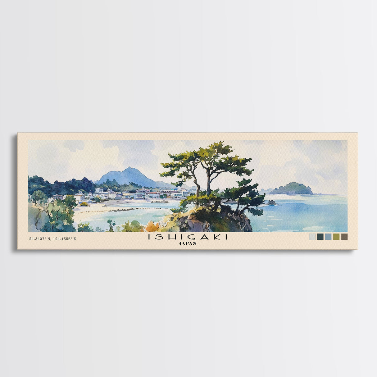 Ishigaki, Japan Watercolor Print, Vacation Gift, Japan Wall Art, Beach Painting, Beach Decor, Large Wall Art, Wood Frame Art