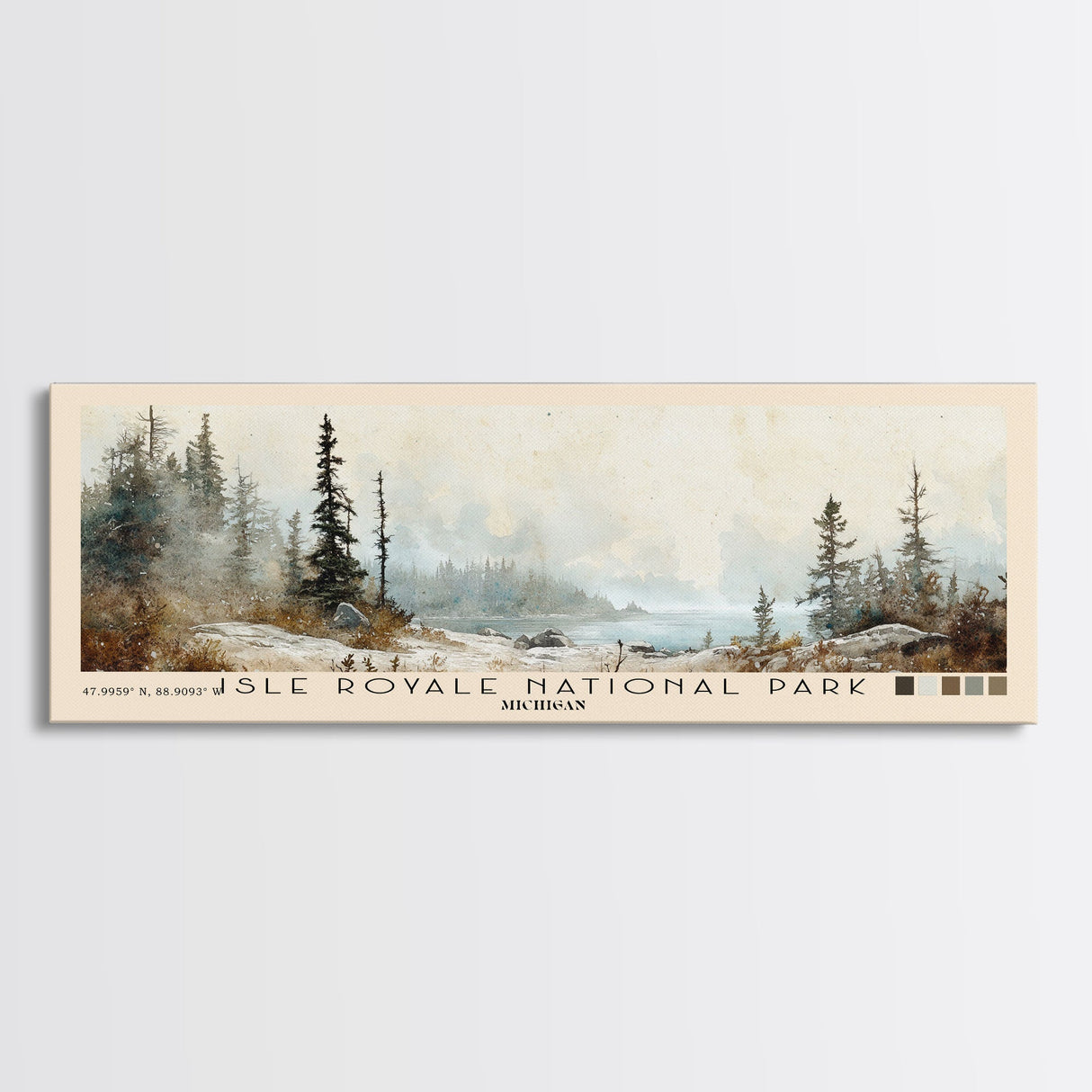 Isle Royale National Park, Michigan Watercolor Print, Vacation Gift, Michigan Wall Art, Beach Painting, Beach Decor, Large Wall Art, Wood Frame Art