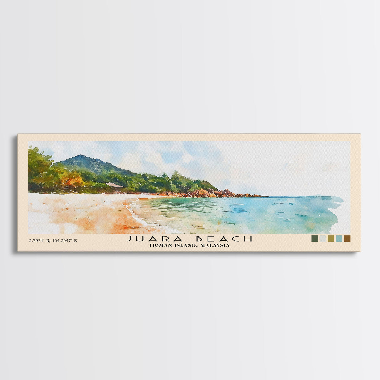 Juara Beach, Tioman Island, Malaysia Watercolor Print, Vacation Gift, Tioman Island, Malaysia Wall Art, Beach Painting, Beach Decor, Large Wall Art, Wood Frame Art