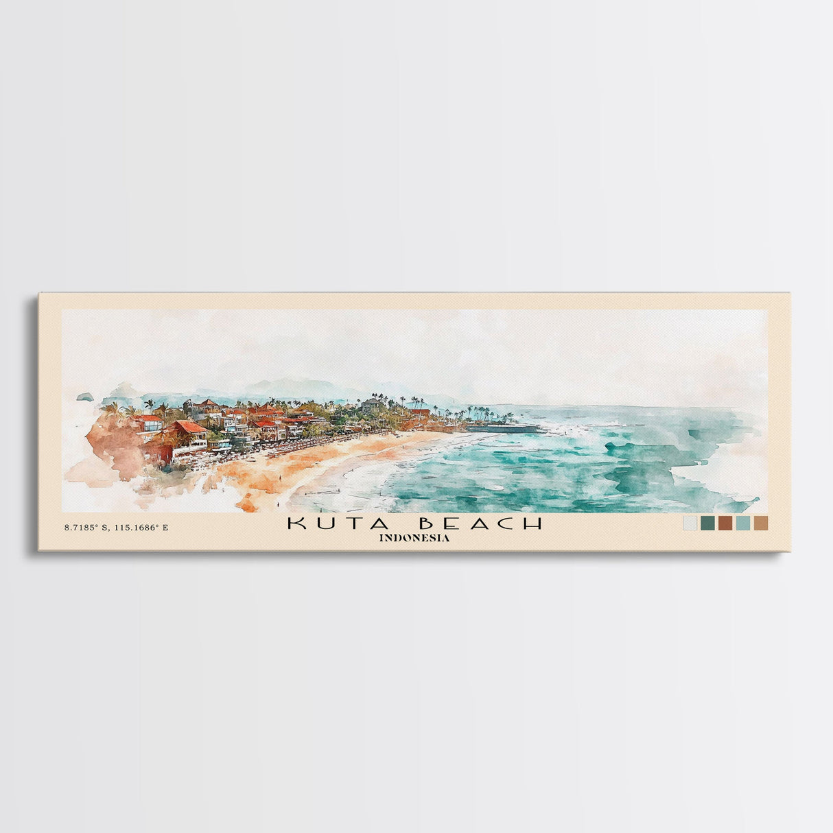 Kuta Beach, Indonesia Watercolor Print, Vacation Gift, Indonesia Wall Art, Beach Painting, Beach Decor, Large Wall Art, Wood Frame Art